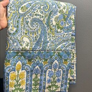 Vintage April Cornell Blue and Yellow Floral Paisley Coverlet or tablecloth